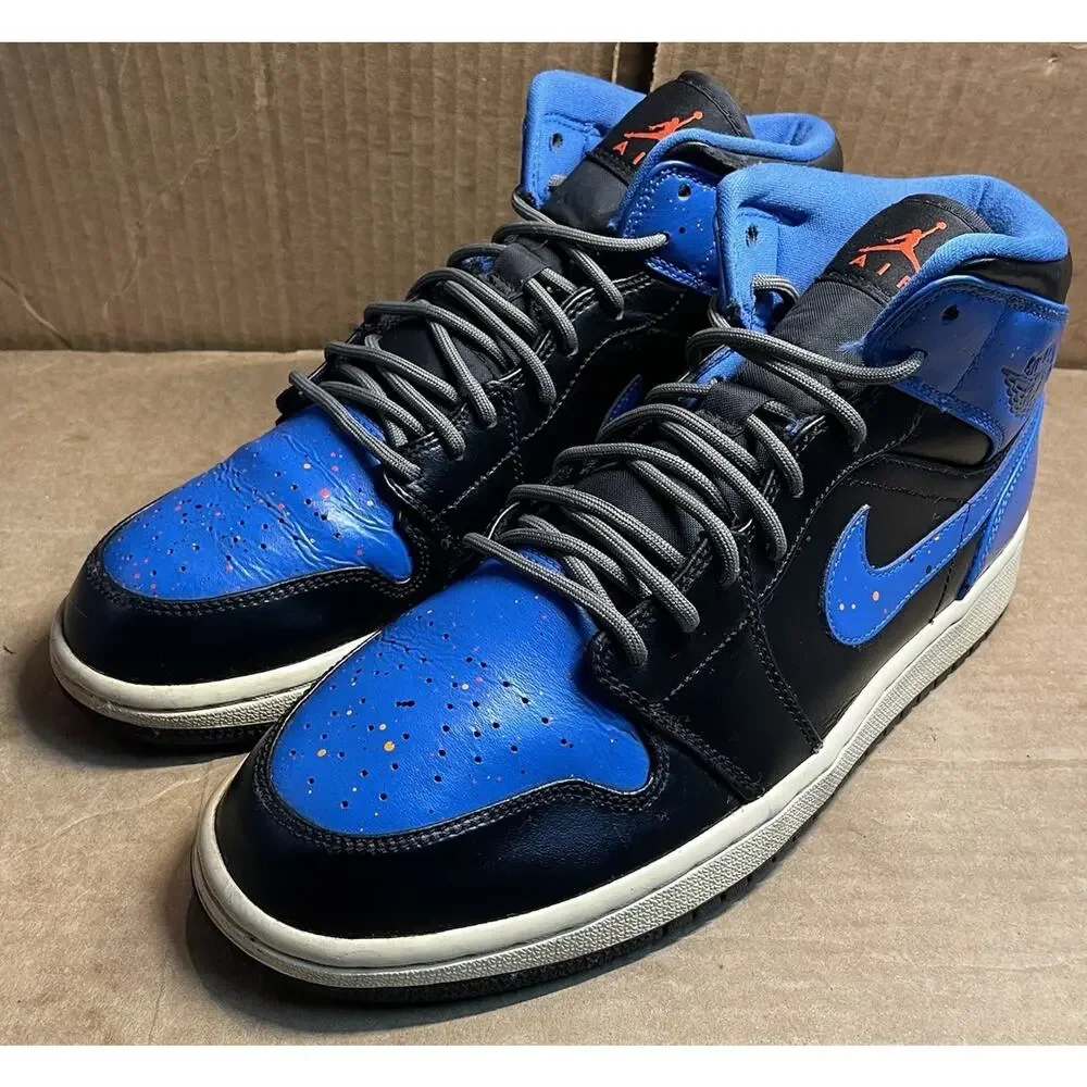 Nike Air Jordan Royal Blue and Black Splatter Mid Mens Size 9.5 Fast Shipping